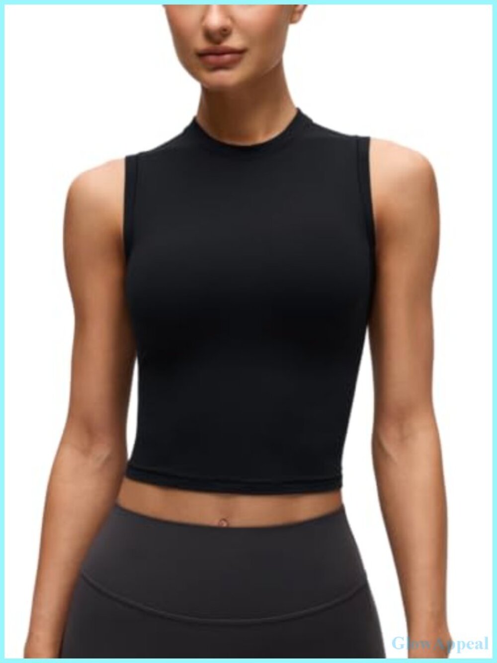 High Neck Crop Tank Top Fitted Cropped Sleeveless Yoga Gym Layering